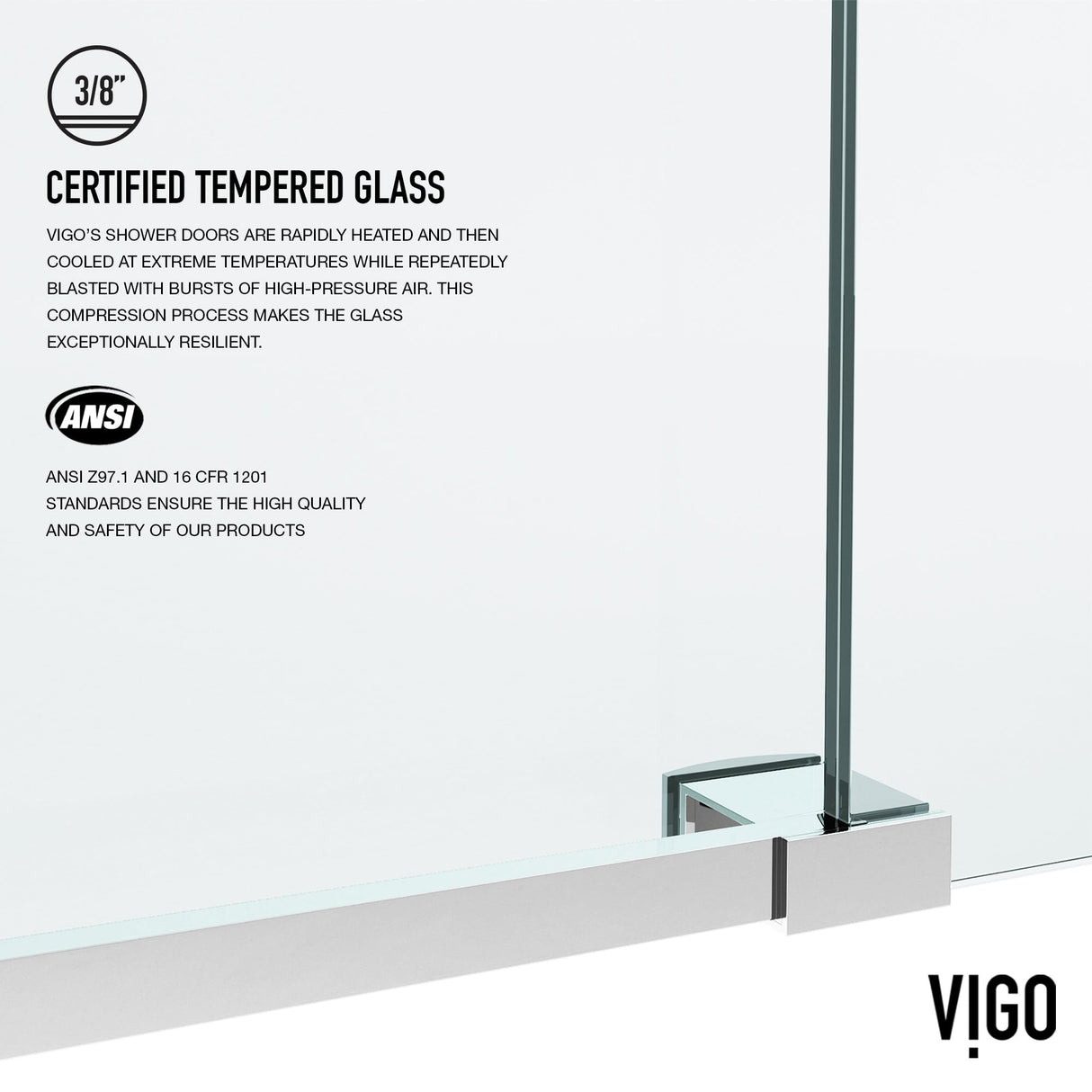 VIGO Adjustable 48 - 52 in. W x 74 in. H Frameless Sliding Rectangle Shower Door with Clear Tempered Glass and Stainless Steel Hardware in Chrome Finish with Reversible Handle - VG6041CHCL5274