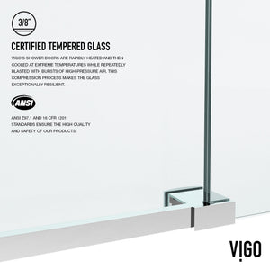 VIGO Adjustable 48 - 52 in. W x 74 in. H Frameless Sliding Rectangle Shower Door with Clear Tempered Glass and Stainless Steel Hardware in Chrome Finish with Reversible Handle - VG6041CHCL5274
