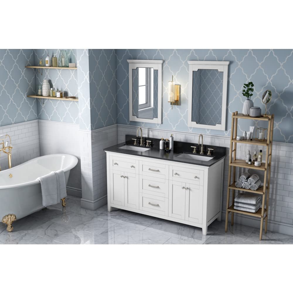 Jeffrey Alexander VKITCHA60WHBGR 60" White Chatham Vanity, double bowl, Black Granite Vanity Top, two undermount rectangle bowls