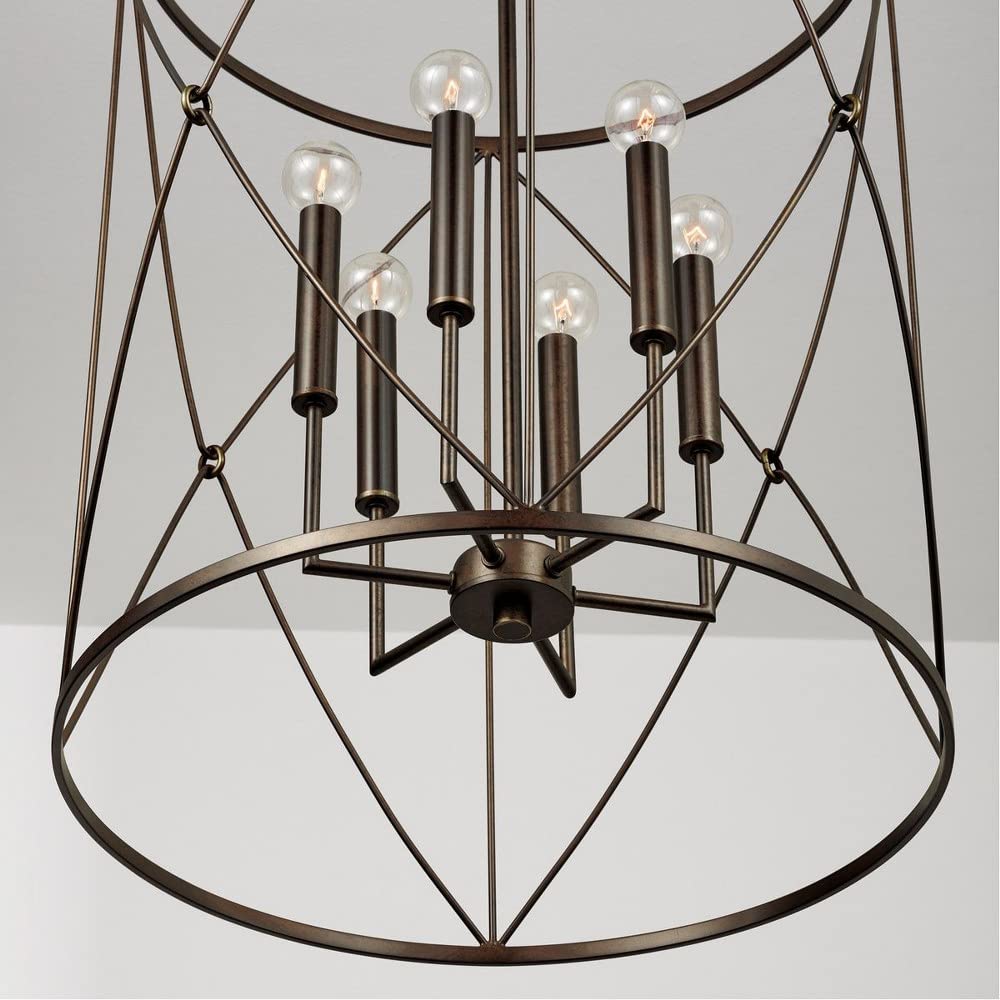 Capital Lighting 538661FZ Adrian Mediterranean Metal Frame Cylinder Foyer Pendant, 6-Light 360 Total Watts, 28"H x 21"W, Buffed Bronze