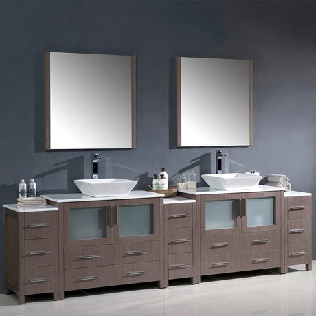 Fresca FVN62-108GO-VSL Fresca Torino 108" Gray Oak Modern Double Sink Bathroom Vanity w/ 3 Side Cabinets & Vessel Sinks