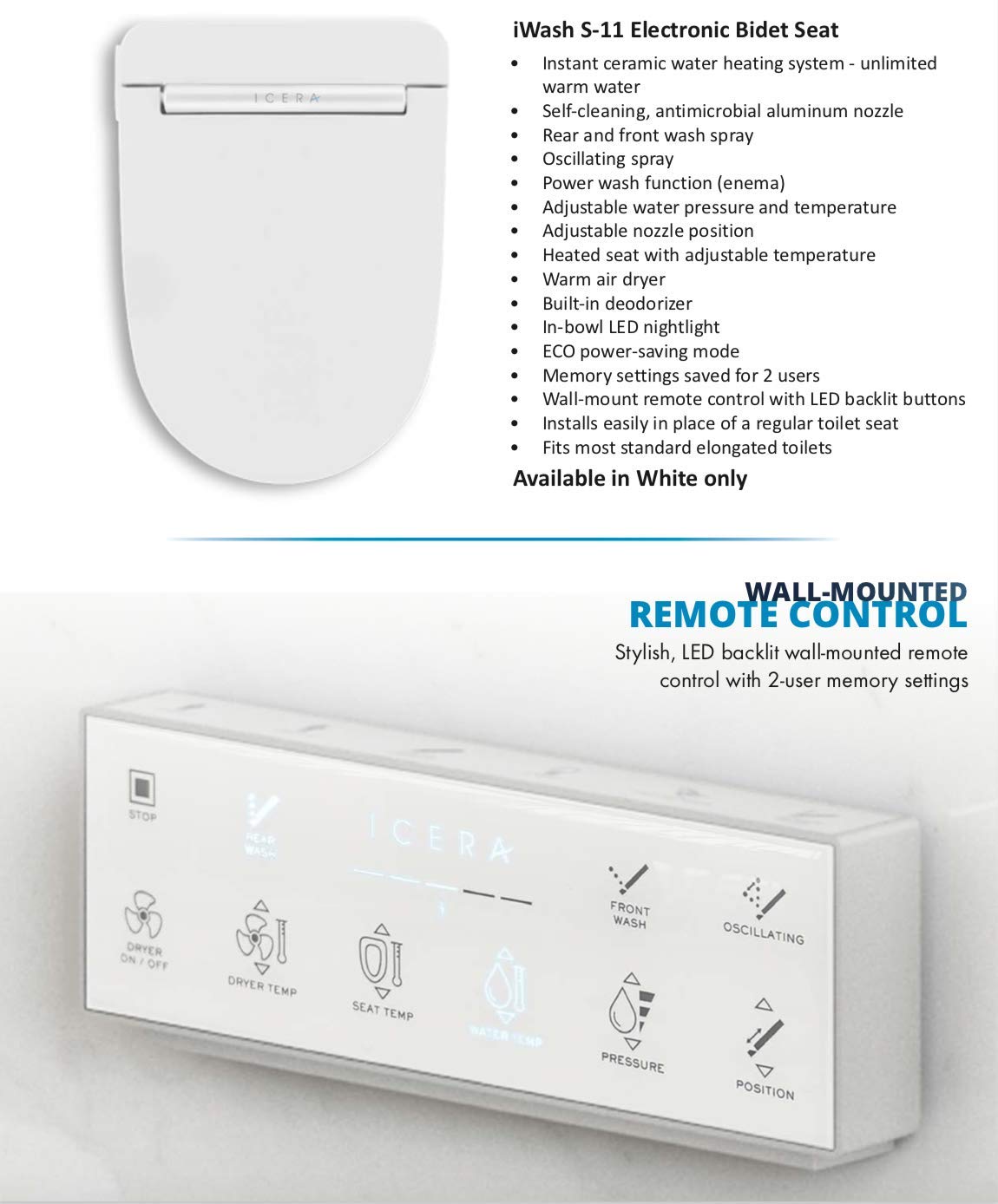 Icera iWASH S-11 Electronic Bidet Seat