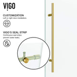 VIGO Adjustable 60-64"W x 76"H Elan E-Class Frameless Sliding Rectangle Shower Door with Clear Tempered Glass, Reversible Door Handle and Stainless Steel Hardware in Matte Brushed Gold-VG6021MGCL6476