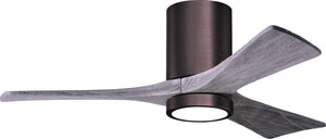 Matthews Fan IR3HLK-BB-BW-42 Irene-3HLK three-blade flush mount paddle fan in Brushed Bronze finish with 42” solid barn wood tone blades and integrated LED light kit.