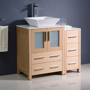 Fresca FCB62-2412WH-CWH-V Fresca Torino 36" White Modern Bathroom Cabinets w/ Top & Vessel Sink