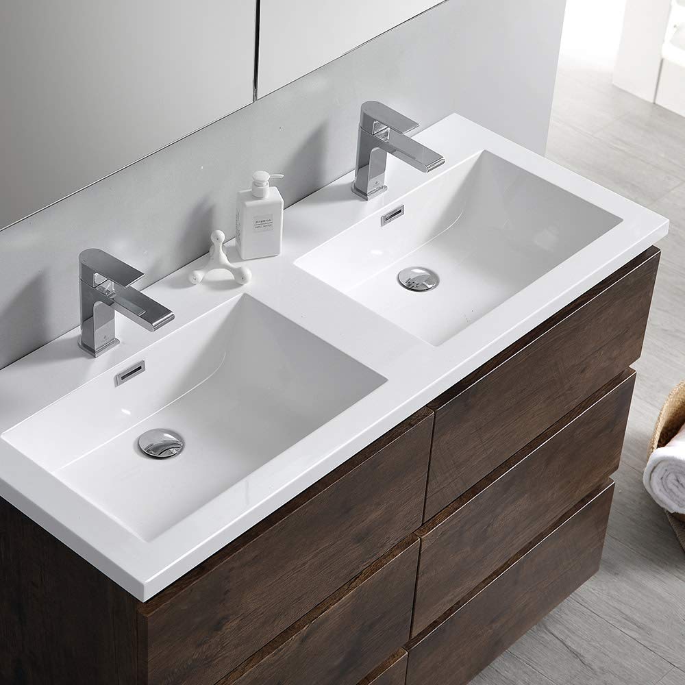 Fresca FCB93-2424HA-D-I Fresca Lazzaro 48" Glossy Ash Gray Free Standing Modern Bathroom Cabinet w/ Integrated Double Sink