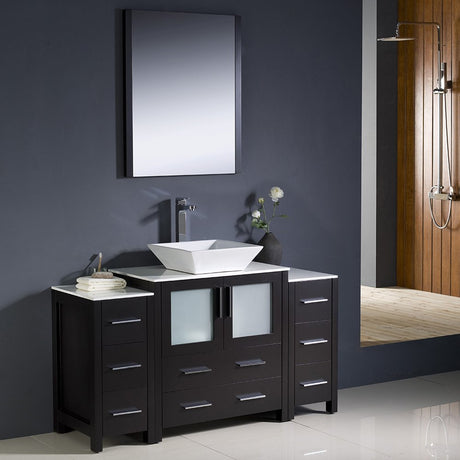 Fresca FVN62-123012ES-VSL Fresca Torino 54" Espresso Modern Bathroom Vanity w/ 2 Side Cabinets & Vessel Sink