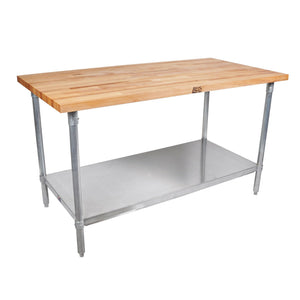 John Boos JNS10 Maple Wood Counter Top Cutting Board Work Table Island with Adjustable Lower Shelf, 60 x 30 1.5 Inch, Galvanized Steel