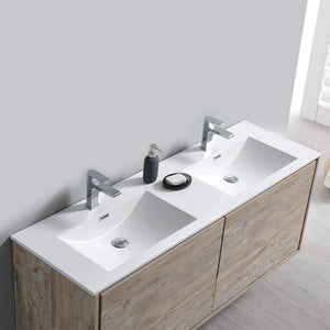 Fresca FVN9260RNW-D Fresca Catania 60" Rustic Natural Wood Wall Hung Double Sink Modern Bathroom Vanity w/ Medicine Cabinet