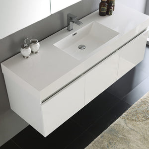 Fresca FVN8041TK Fresca Mezzo 60" Teak Wall Hung Single Sink Modern Bathroom Vanity w/ Medicine Cabinet