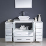 Fresca FVN62-123012WH-VSL Fresca Torino 54" White Modern Bathroom Vanity w/ 2 Side Cabinets & Vessel Sink