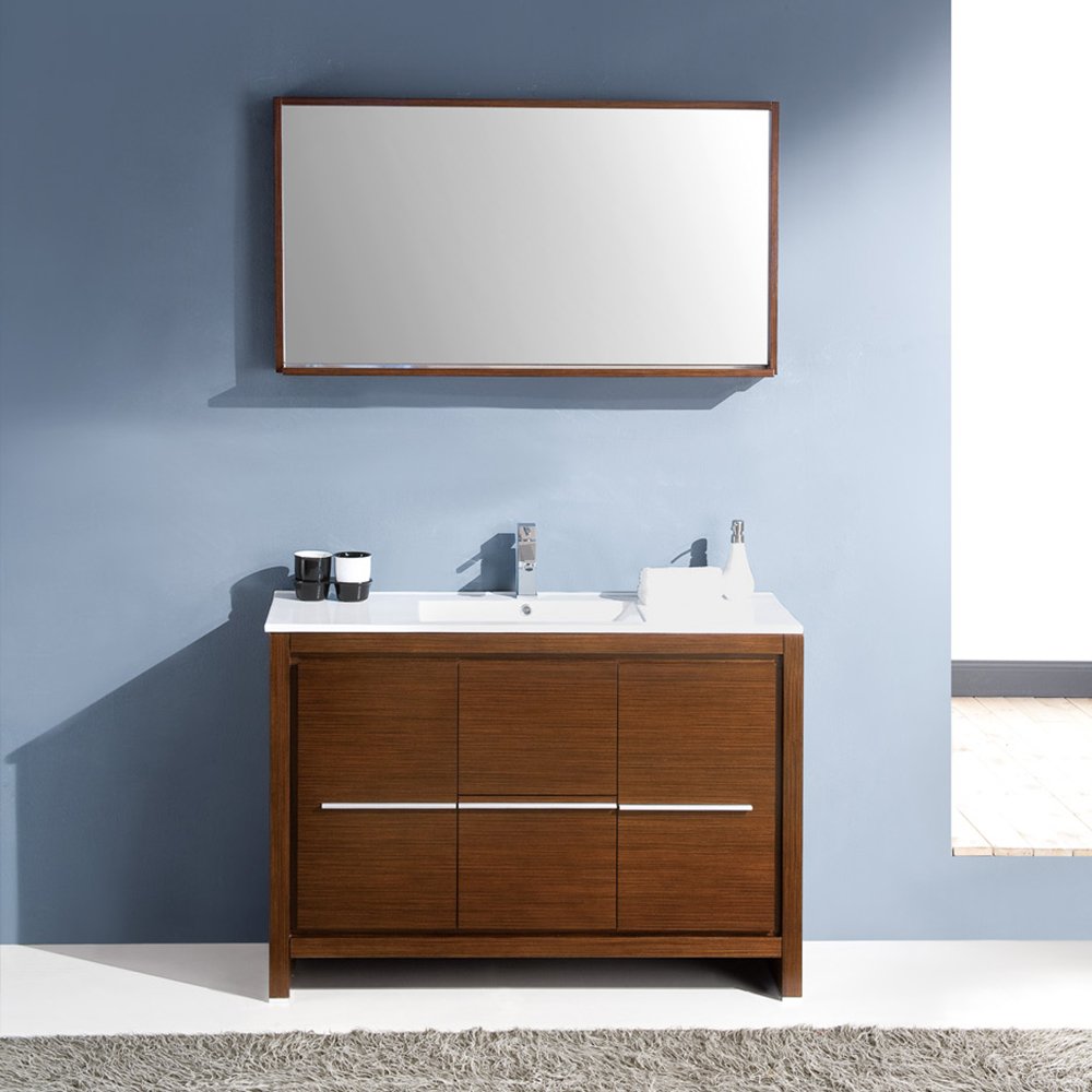 Fresca FVN8148WG Fresca Allier 48" Wenge Brown Modern Bathroom Vanity w/ Mirror