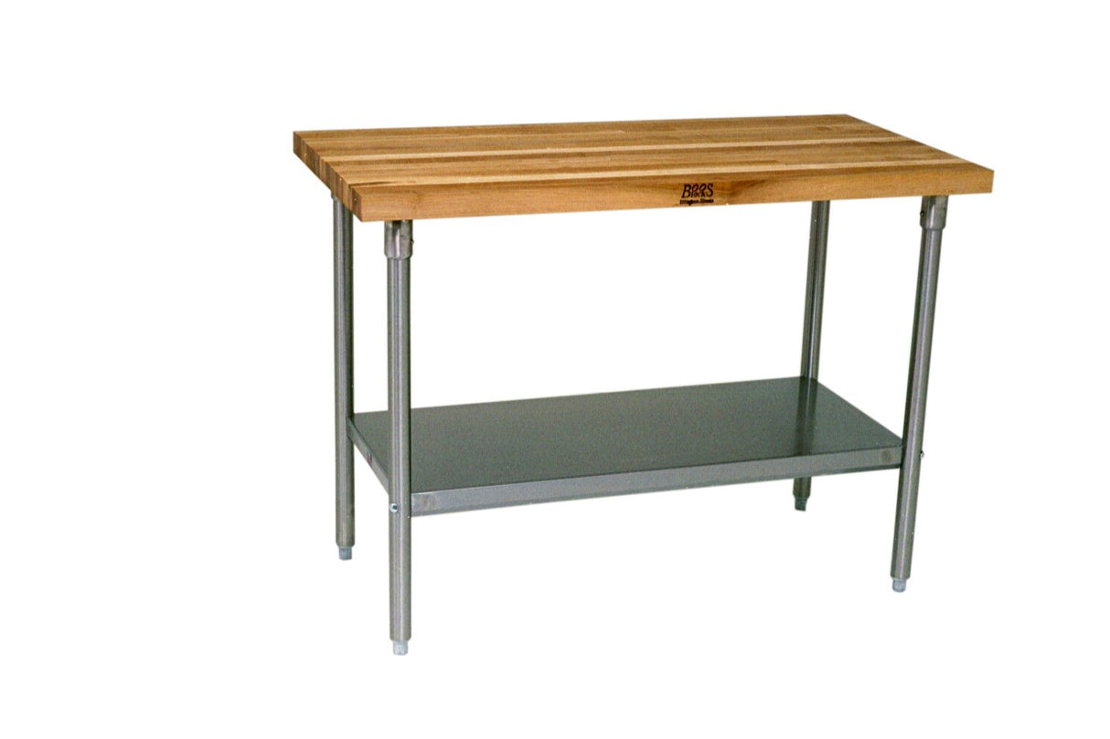 John Boos JNS04 Thick Maple Top Work Table on Galvanized Base with Shelf, 72 x 24 Inch