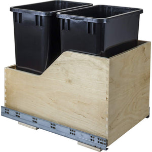 Hardware Resources CAN-WBMD35B Double 35 Quart Wood Bottom-Mount Soft-close Trashcan Rollout for Hinged Doors, Includes Two Black Cans