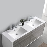 Fresca FCB9260HA-D-I Fresca Catania 60" Glossy Ash Gray Wall Hung Modern Bathroom Cabinet w/ Integrated Double Sink