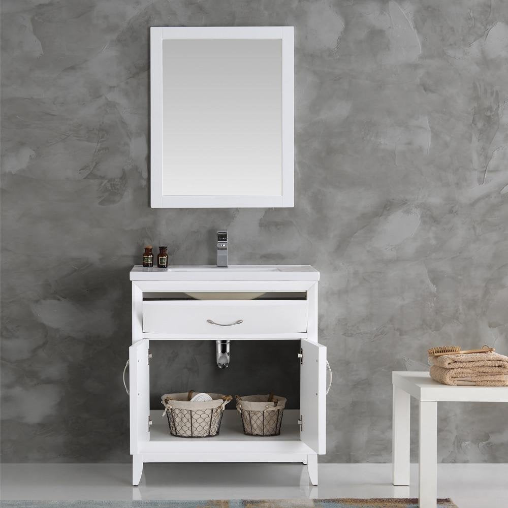 Fresca FVN2130WH Fresca Cambridge 30" White Traditional Bathroom Vanity w/ Mirror