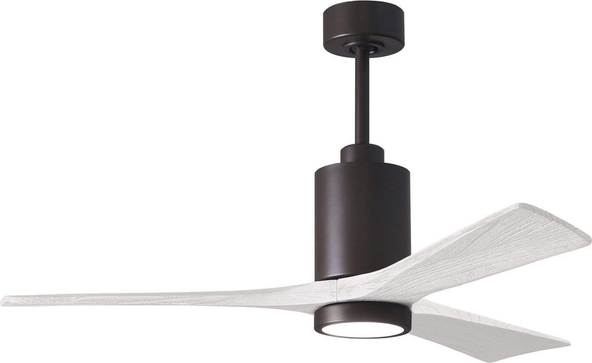 Matthews Fan PA3-TB-MWH-52 Patricia-3 three-blade ceiling fan in Textured Bronze finish with 52” solid matte white wood blades and dimmable LED light kit 