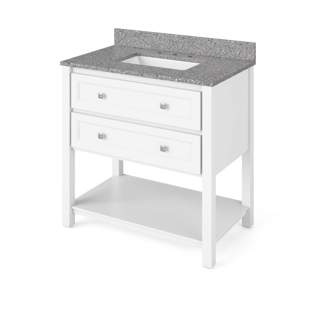 Jeffrey Alexander VKITADL36WHBOR 36" White Adler Vanity, Boulder Cultured Marble Vanity Top, undermount rectangle bowl