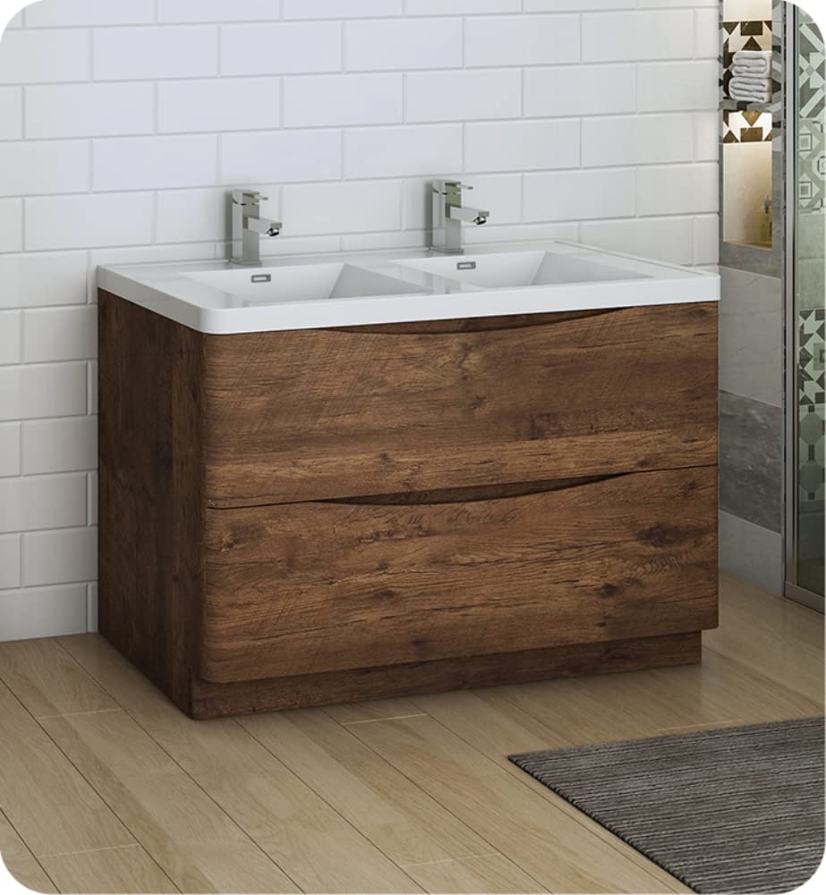 Fresca FCB9148RW-D-I Fresca Tuscany 48" Rosewood Free Standing Modern Bathroom Cabinet w/ Integrated Double Sink