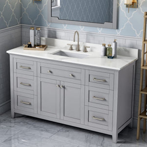 Jeffrey Alexander VKITCHA60SGRCQR 60" Grey Chatham Vanity, Calacatta Vienna Quartz Vanity Top, undermount rectangle bowl