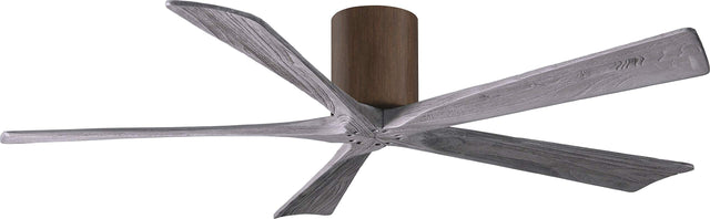 Matthews Fan IR5H-WN-BW-60 Irene-5H five-blade flush mount paddle fan in Walnut finish with 60” solid barn wood tone blades. 
