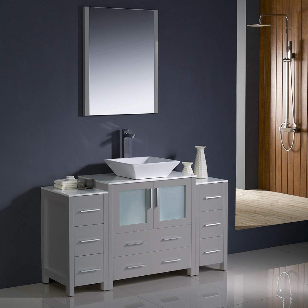 Fresca FVN62-123012GR-VSL Fresca Torino 54" Gray Modern Bathroom Vanity w/ 2 Side Cabinets & Vessel Sink
