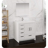 Fresca FVN9436WH-L Fresca Imperia 36" Glossy White Free Standing Modern Bathroom Vanity w/ Medicine Cabinet- Left Version