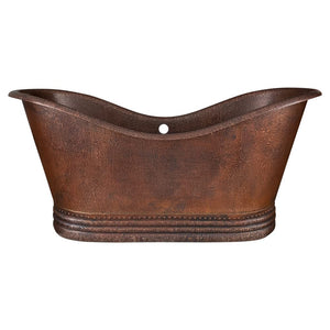67" Hammered Copper Double Slipper Bathtub with Overflow Hole