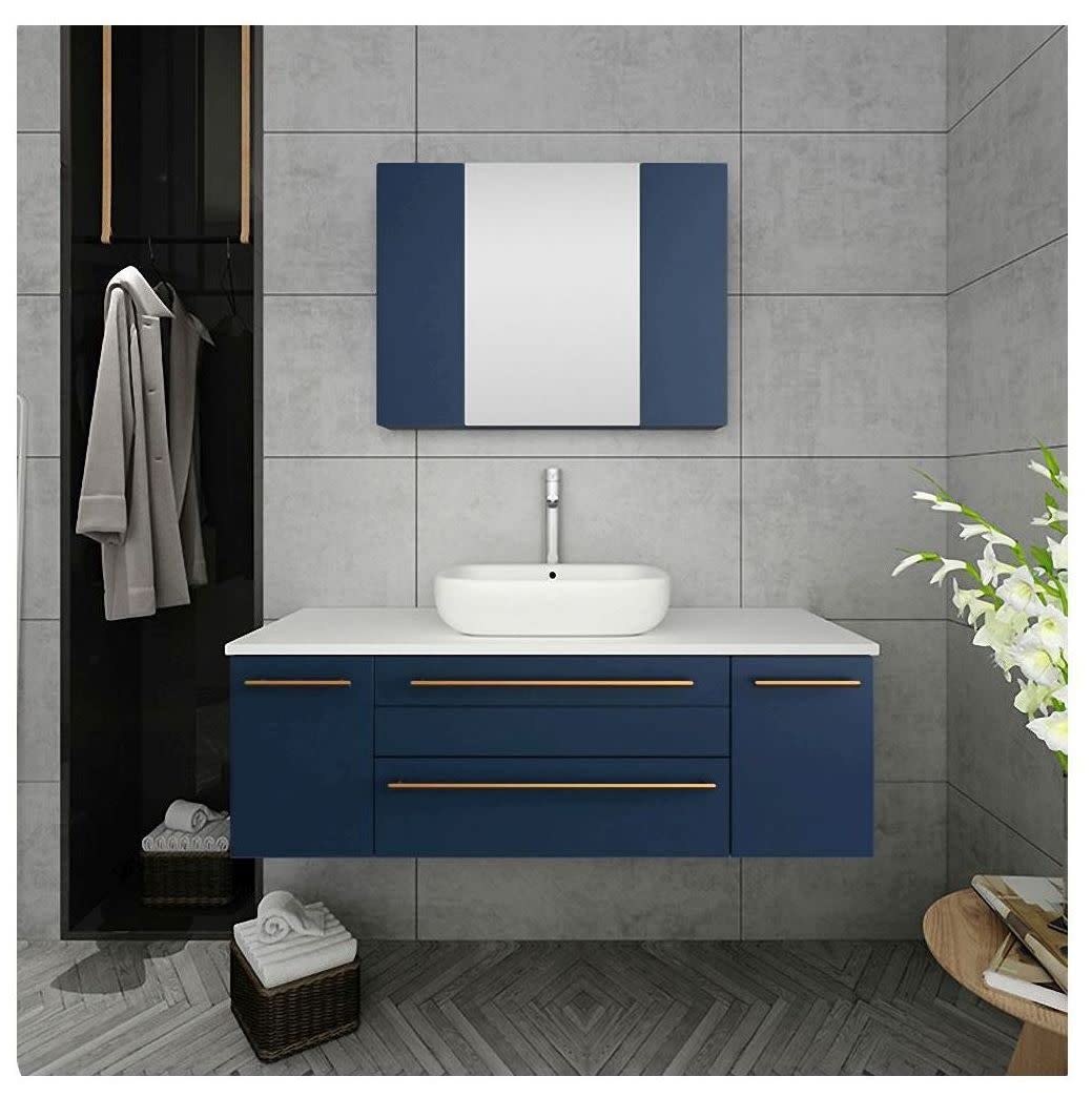 Fresca FCB6148RBL-VSL Fresca Lucera 48" Royal Blue Wall Hung Vessel Sink Modern Bathroom Cabinet