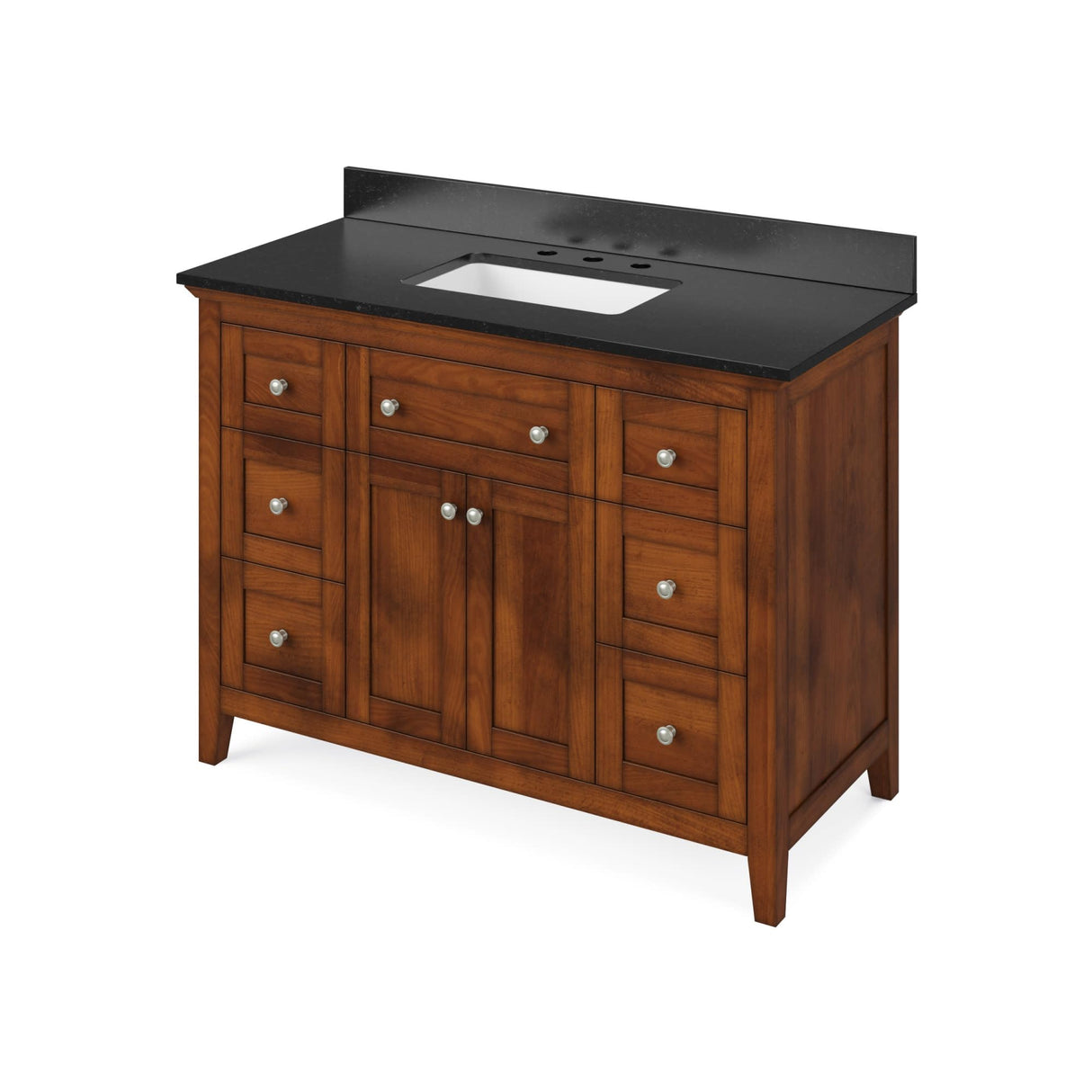 Jeffrey Alexander VKITCHA48CHBGR 48" Chocolate Chatham Vanity, Black Granite Vanity Top, undermount rectangle bowl