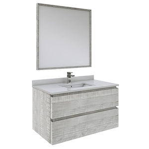 Fresca FVN3136ASH Fresca Formosa 36" Wall Hung Modern Bathroom Vanity w/ Mirror in Ash