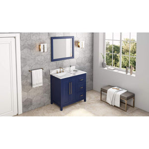 Jeffrey Alexander VKITCAD36BLCQR 36" Hale Blue Cade Vanity, left offset, Calacatta Vienna Quartz Vanity Top, undermount rectangle bowl