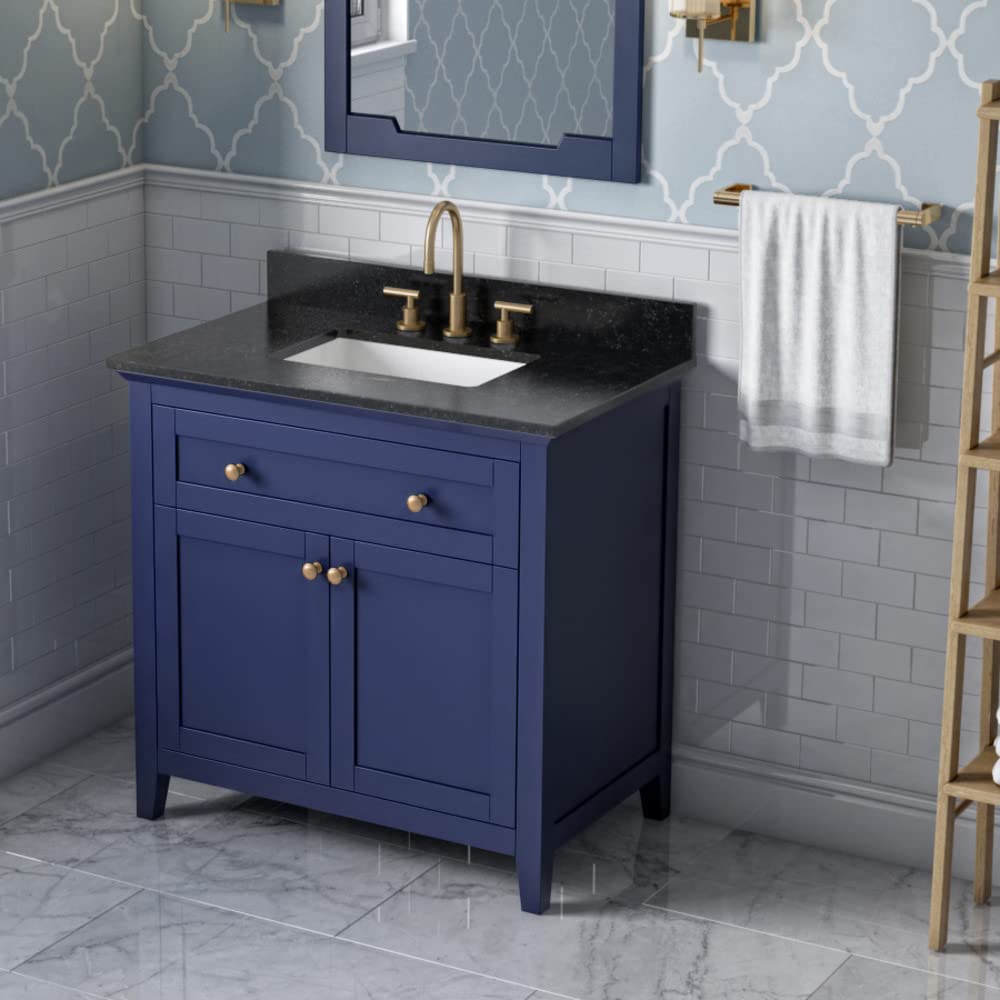 Jeffrey Alexander VKITCHA36BLBGR 36" Hale Blue Chatham Vanity, Black Granite Vanity Top, undermount rectangle bowl