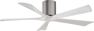 Matthews Fan IR5H-BP-MWH-52 Irene-5H five-blade flush mount paddle fan in Brushed Pewter finish with 52” solid matte white wood blades. 