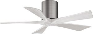 Matthews Fan IR5H-BP-MWH-42 Irene-5H five-blade flush mount paddle fan in Brushed Pewter finish with 42” solid matte white wood blades. 