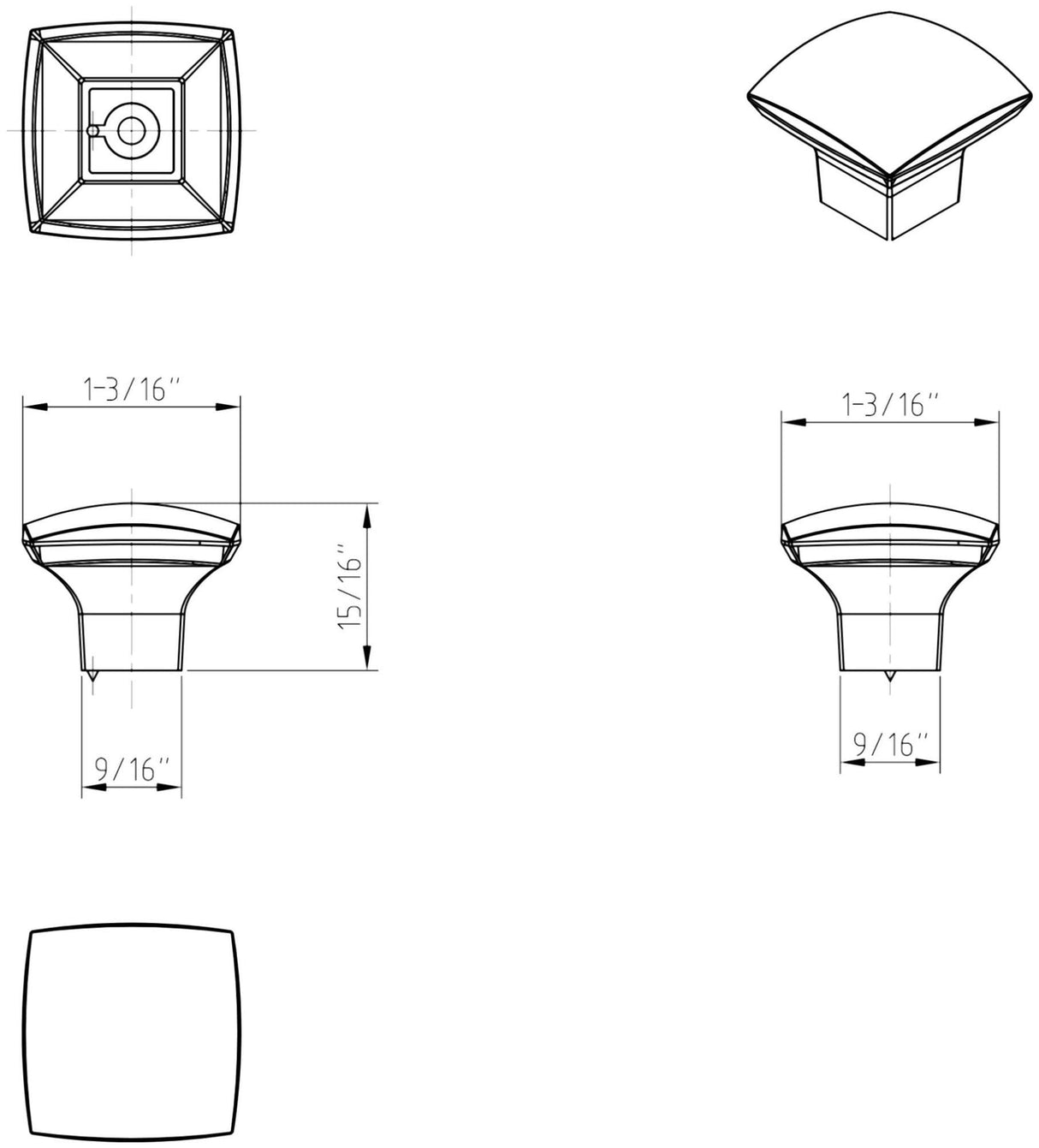 Jeffrey Alexander 431BNBDL 1-3/16" Overall Length Brushed Pewter Square Sonoma Cabinet Knob