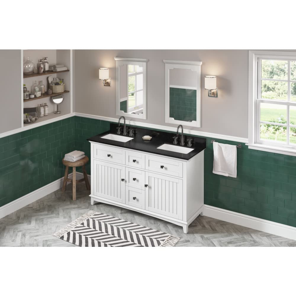 Jeffrey Alexander VKITSAV60WHBGR 60" White Savino Vanity, double bowl, Black Granite Vanity Top, two undermount rectangle bowls