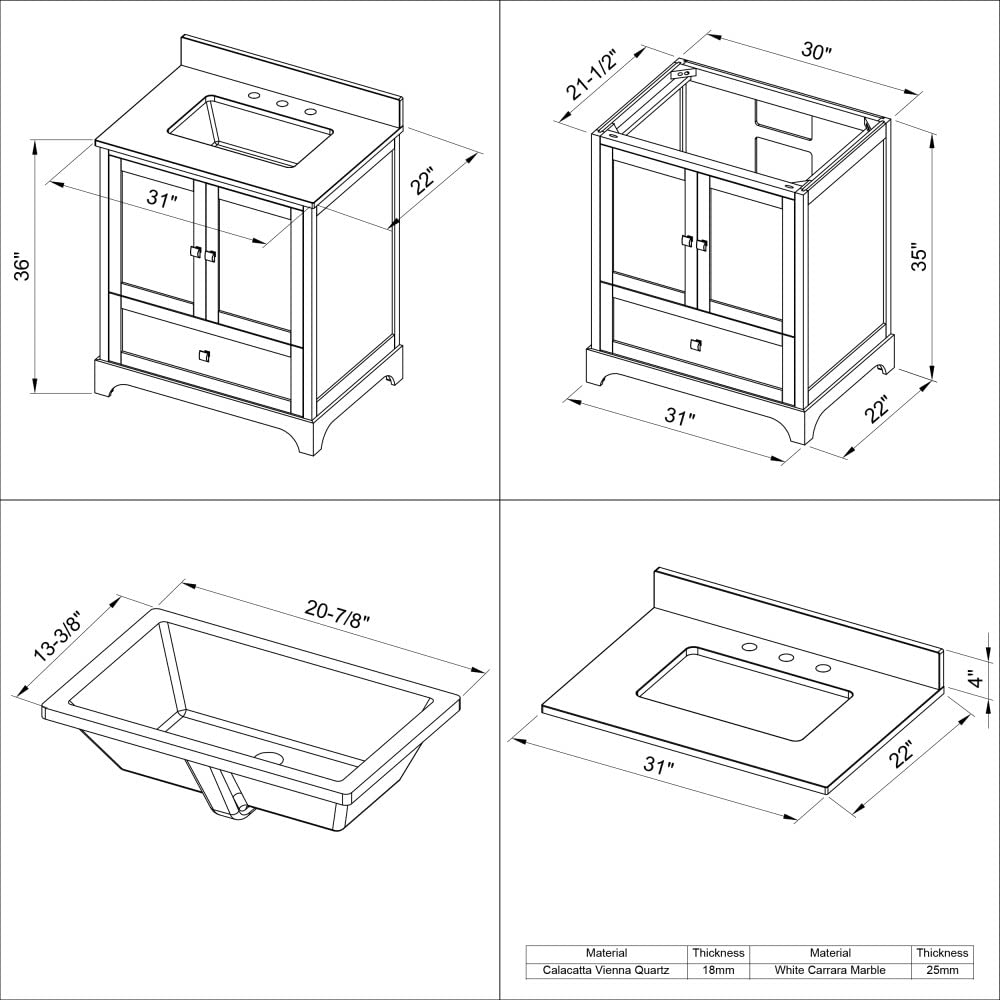 Jeffrey Alexander VKITADD30WHBGR 30" White Addington Vanity, Black Granite Vanity Top, undermount rectangle bowl