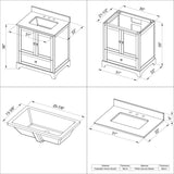 Jeffrey Alexander VKITADD30WHBGR 30" White Addington Vanity, Black Granite Vanity Top, undermount rectangle bowl