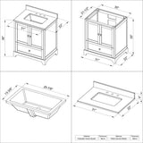 Jeffrey Alexander VKITADD30WHCQR 30" White Addington Vanity, Calacatta Vienna Quartz Vanity Top, undermount rectangle bowl