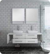 Fresca FVN6160WH-VSL-D Fresca Lucera 60" White Wall Hung Double Vessel Sink Modern Bathroom Vanity w/ Medicine Cabinets