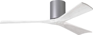 Matthews Fan IR3H-BN-MWH-52 Irene-3H three-blade flush mount paddle fan in Brushed Nickel finish with 52” solid matte white wood blades. 