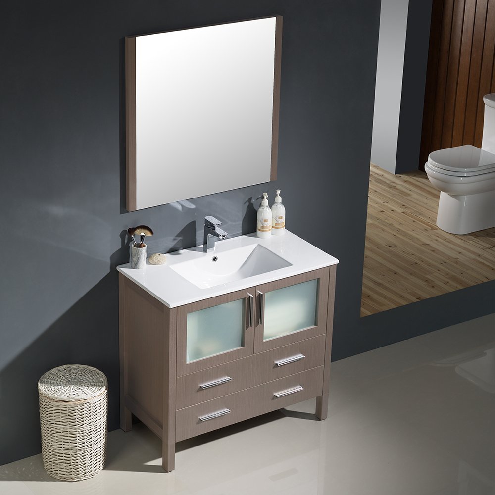 Fresca FVN6236GO-UNS Fresca Torino 36" Gray Oak Modern Bathroom Vanity w/ Integrated Sink