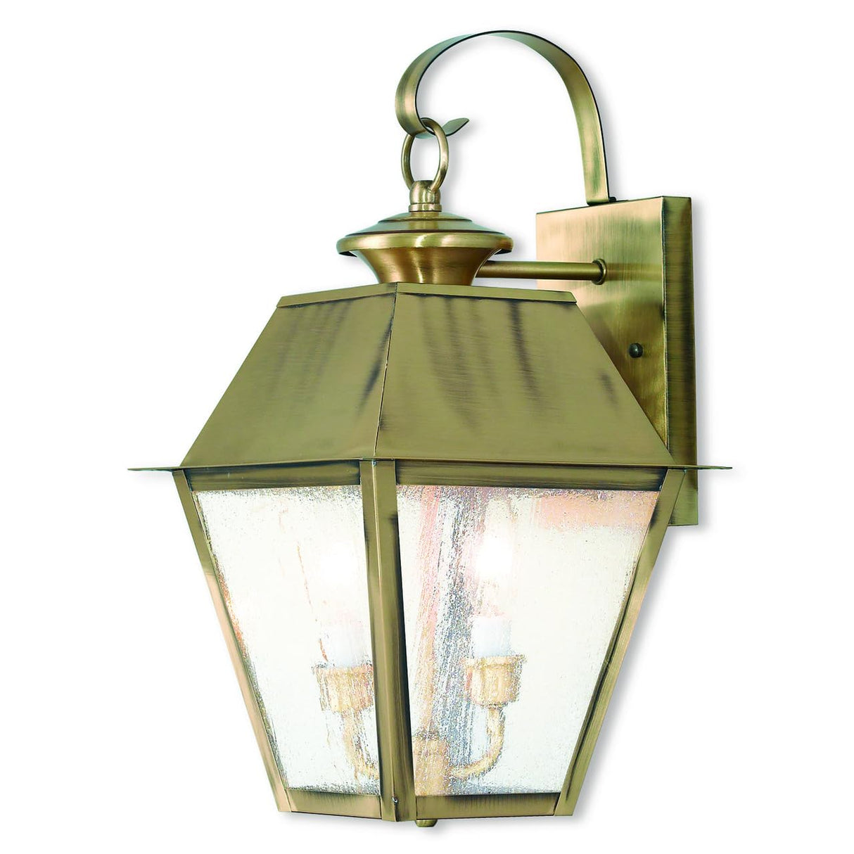 Livex Lighting 2165-01 Transitional Two Light Outdoor Wall Lantern from Mansfield Collection Finish, Antique Brass
