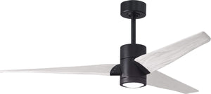 Matthews Fan SJ-BK-MWH-60 Super Janet three-blade ceiling fan in Matte Black finish with 60” solid matte white wood blades and dimmable LED light kit 