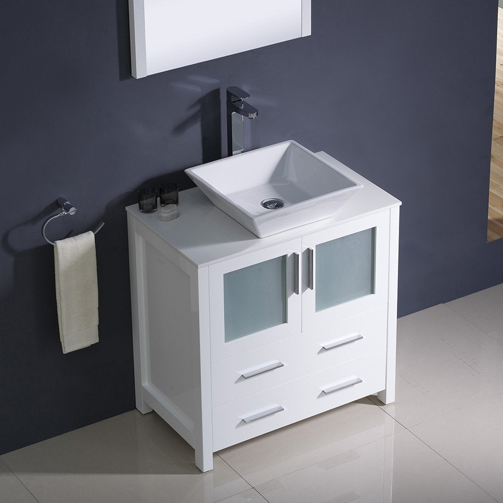 Fresca FVN6230WH-VSL Fresca Torino 30" White Modern Bathroom Vanity w/ Vessel Sink