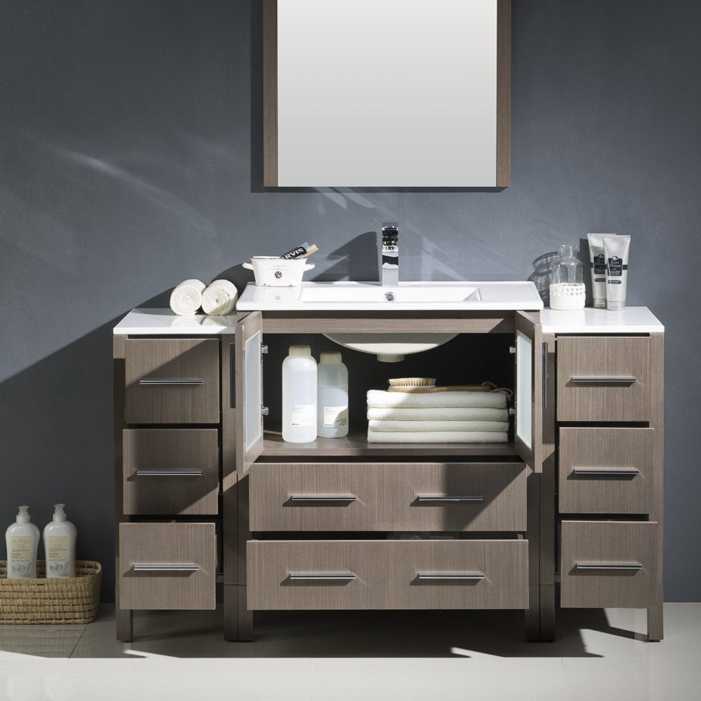 Fresca FVN62-123012GO-UNS Fresca Torino 54" Gray Oak Modern Bathroom Vanity w/ 2 Side Cabinets & Integrated Sink