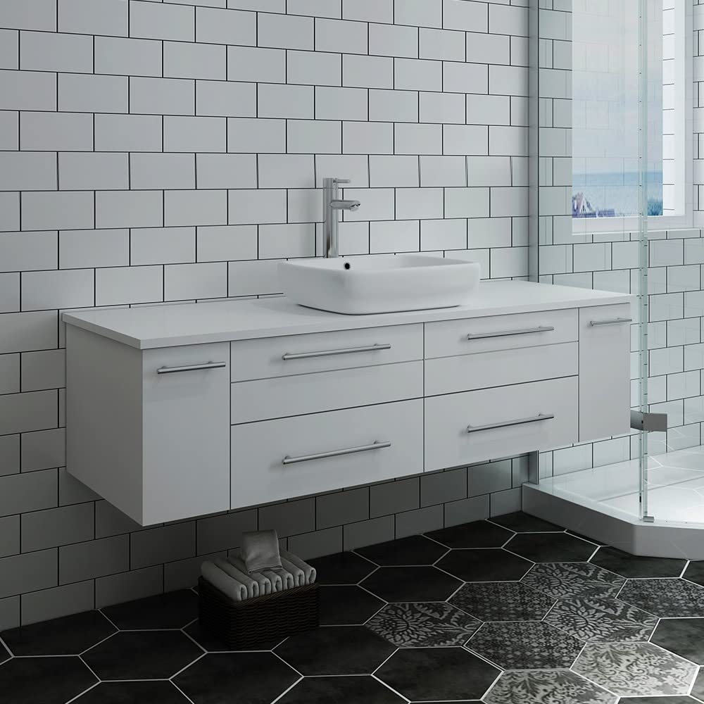 Fresca FCB6160ES-VSL-CWH-V Fresca Lucera 60" Espresso Wall Hung Modern Bathroom Cabinet w/ Top & Single Vessel Sink