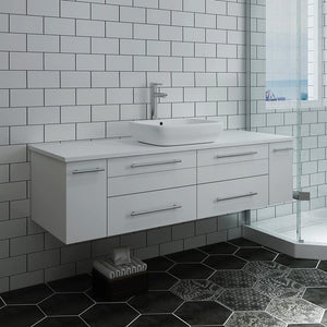 Fresca FCB6160ES-VSL-CWH-V Fresca Lucera 60" Espresso Wall Hung Modern Bathroom Cabinet w/ Top & Single Vessel Sink