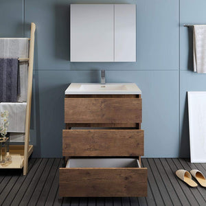 Fresca FVN9330RW Fresca Lazzaro 30" Rosewood Free Standing Modern Bathroom Vanity w/ Medicine Cabinet